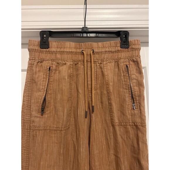 Athleta Linen Textured Wide Leg Cropped Pants Brown Tan Striped Women’s Size 6 - Picture 2 of 4